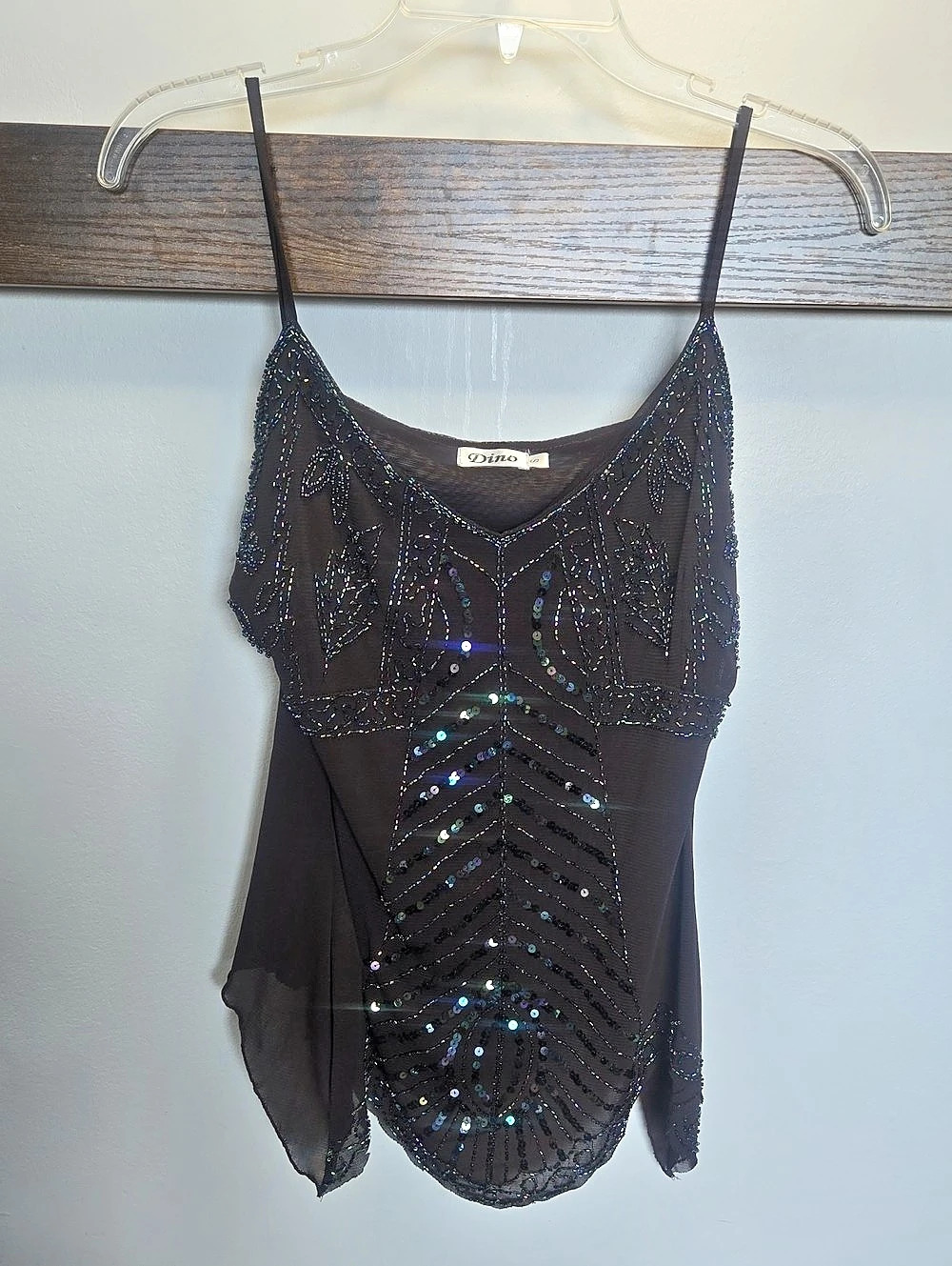 Dino Sequin Embellished Camisole in Black Small Like New Y2K 90s Hilary Lindsay